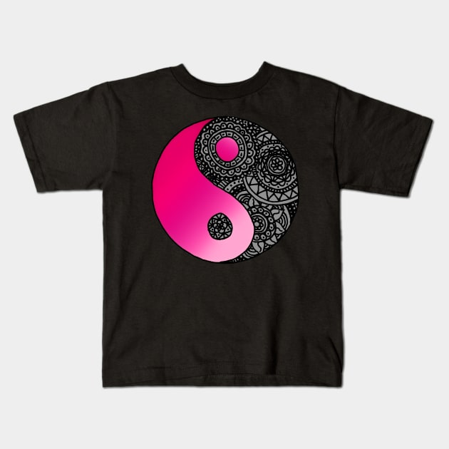 Pink Zen Mandala Yin Yang Kids T-Shirt by julieerindesigns